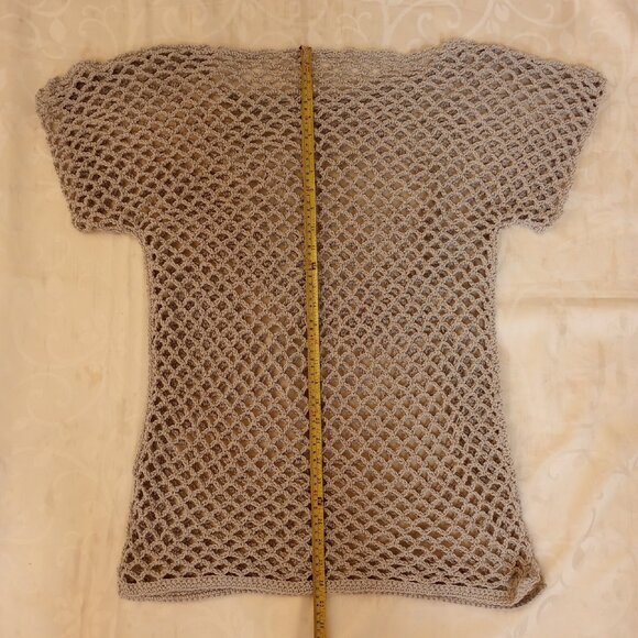 Women's Handmade Swim Coverup L Gray Rounded Neckline Fishnet Top Dress Crochet - Picture 3 of 9